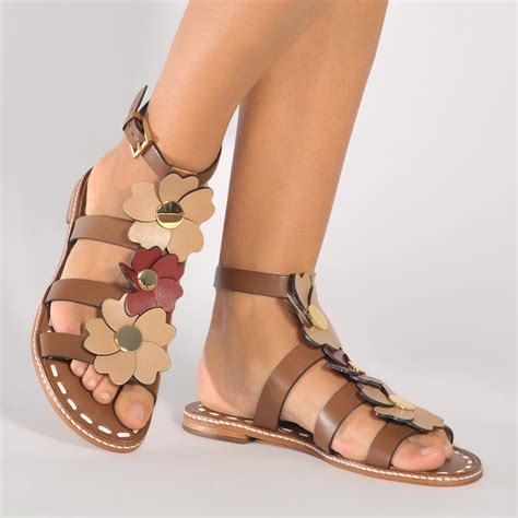 Michael Kors Leather Upper Floral Sandals for Women.